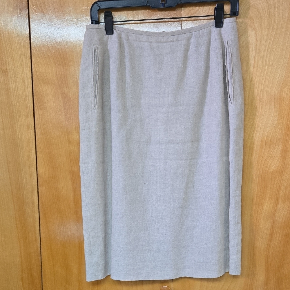 Liz Claiborne Collection 100% Linen Tan Skirt Knee-length Basic Classic Style